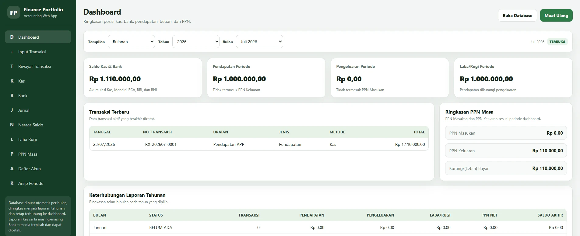 Pratinjau Aplikasi Input Transaksi & Jurnal